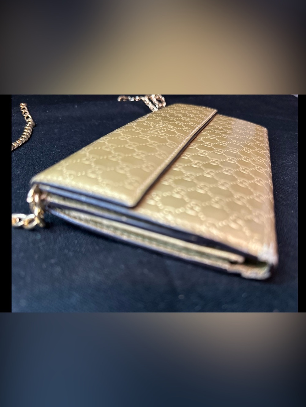 Auth GUCCI Gold Leather Wallet W/Chain, Heart Gg Yellow Leather Italy - Picture 9 of 12